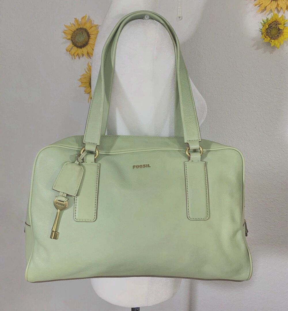 FOSSIL Leather Memoir Biography Satchel Purse Handbag -NICE
